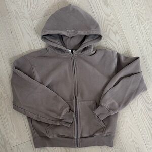 Aritzia Full-Zip Hoodie in Taupe Brown